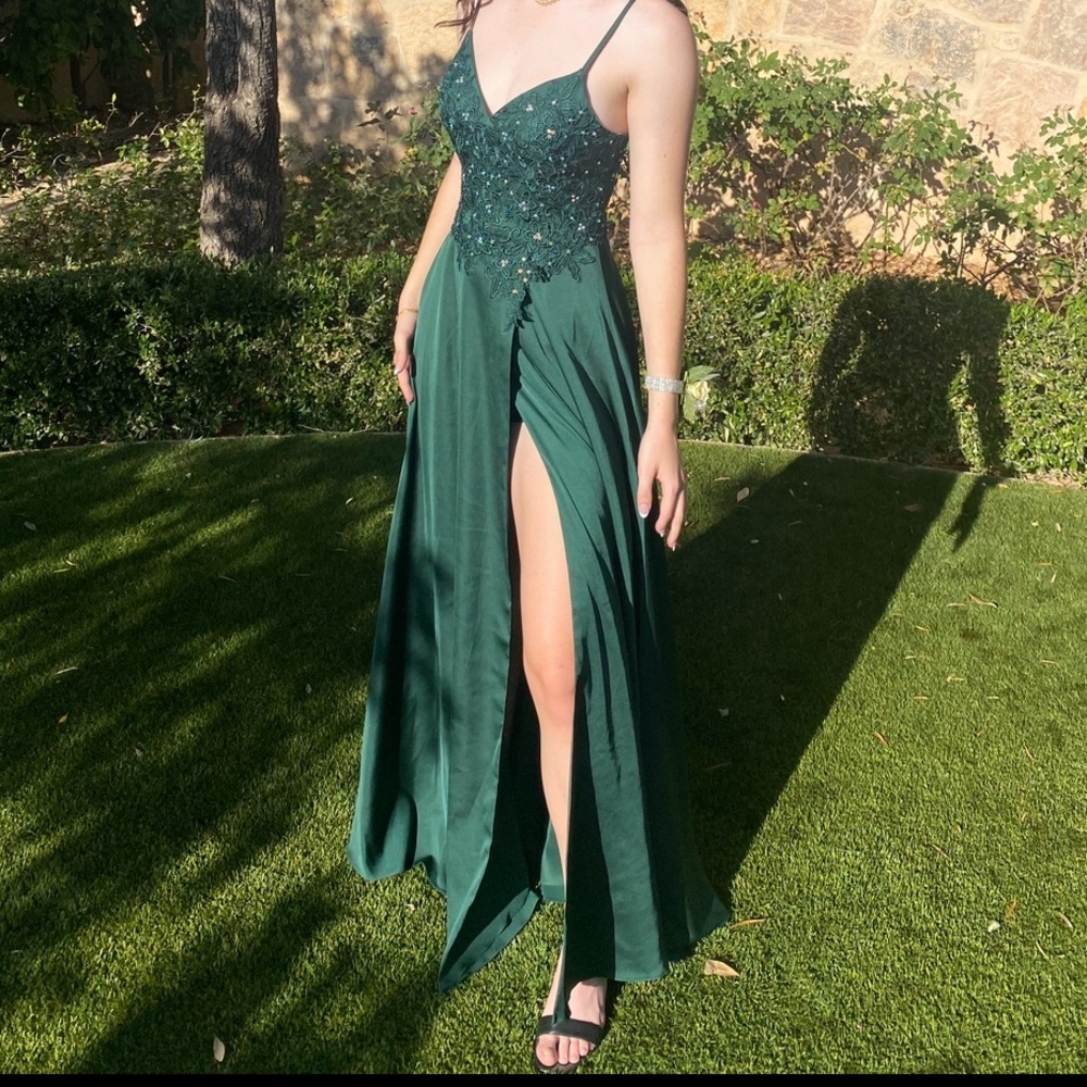 David’s Bridal emerald green prom dress!